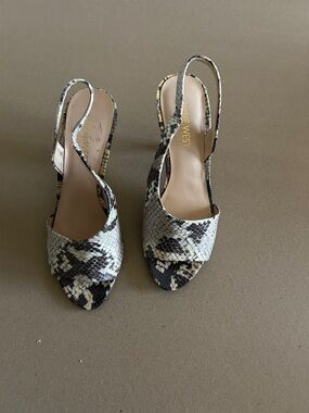 Nine West Snake-Print Slingback Heels in Black and White